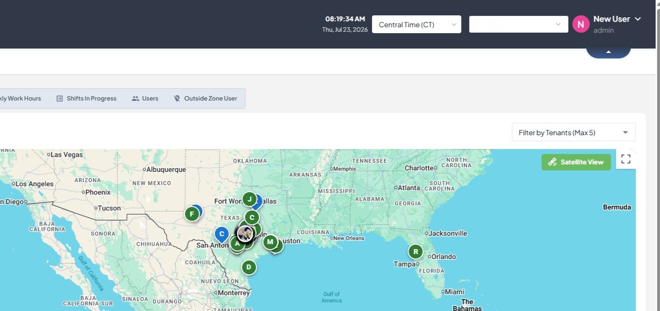SNTNL command center dashboard with verified shifts, supervisor site checks, and flagged anomalies